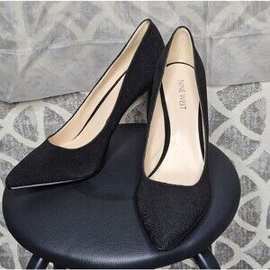 Nine West Seespoto Black Textured Mini Dot Leather Dress Stiletto 4 inch Heels